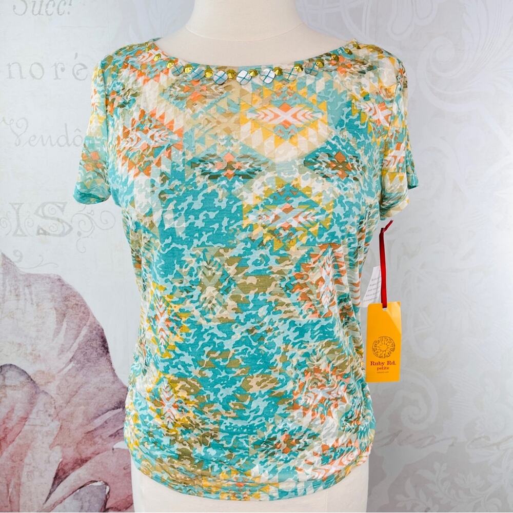 Ruby Rd. Petite Multicolor t-shirt NWT Size PETITE Medium